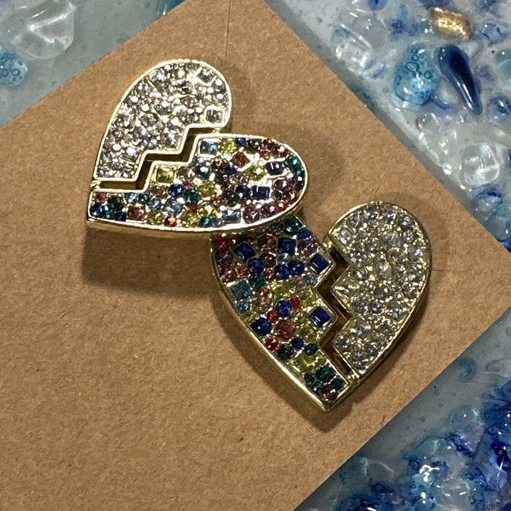 Sugarfix Baublebar Gold Tone Multi Color Heart Earrings  With Pave Crystals